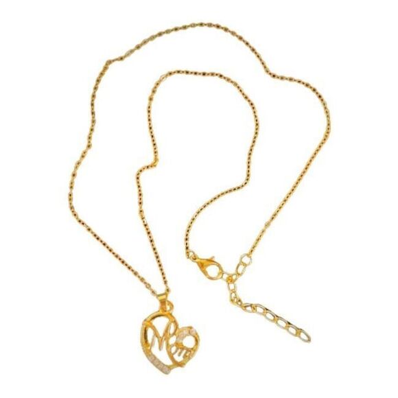 NEW Gold Heart Necklace MOM Rhinestones Birthday Mothers Day Christmas Gift - Picture 2 of 5